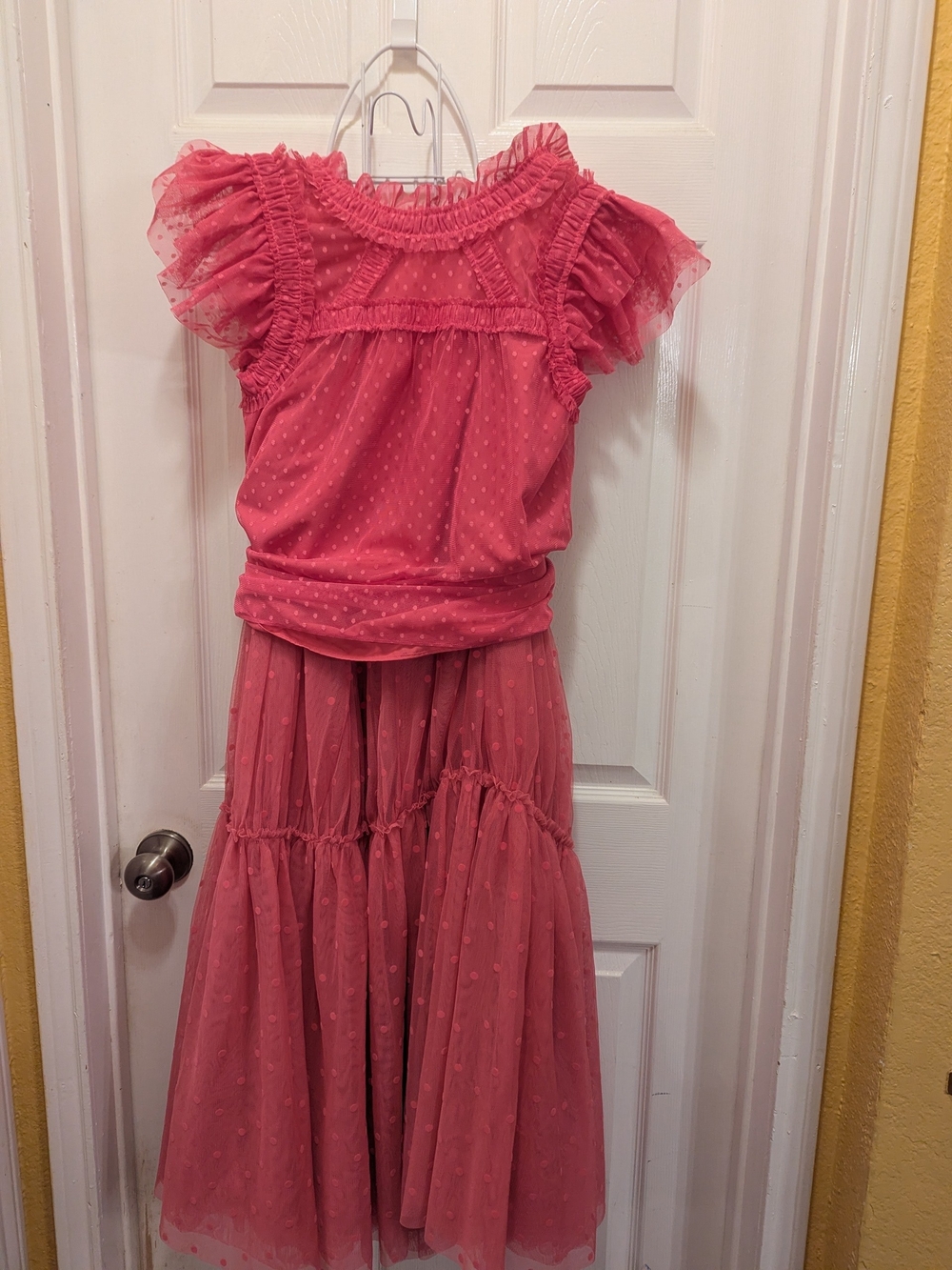 Boden Pink Polkadot Mesh Blouse ( Used)  and Maxi Skirt ( New) Set Small